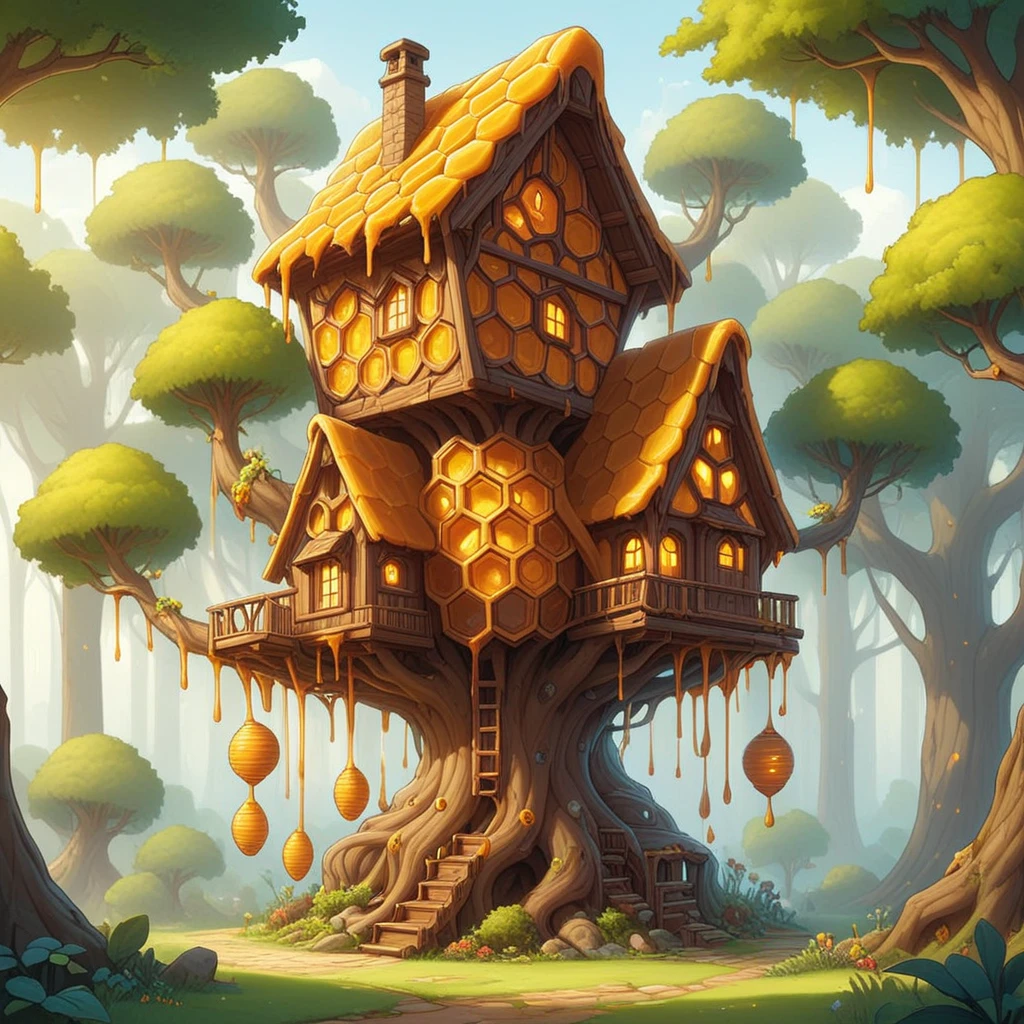 honeycomb morph, a treehouse in a cute forest