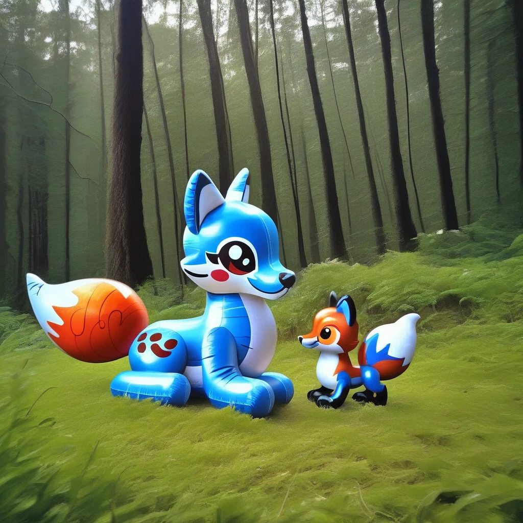 latex inflatable fox in forest