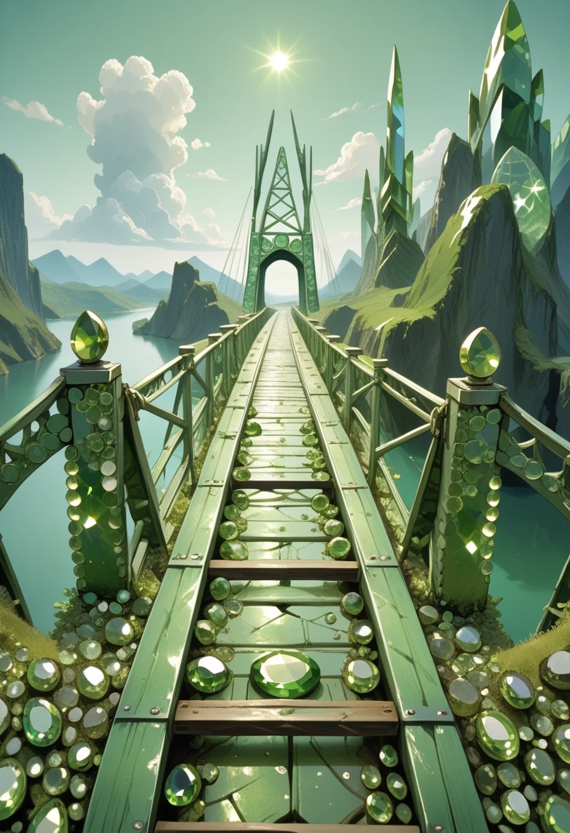 Score_9, score_8_up, score_7_up, score_6_up, bridge, scenery, landscape, made of hud_per1d0t_wrld_XLP,  green gemstone, crystal, gem, shiny, <lora:peridotpony:1>