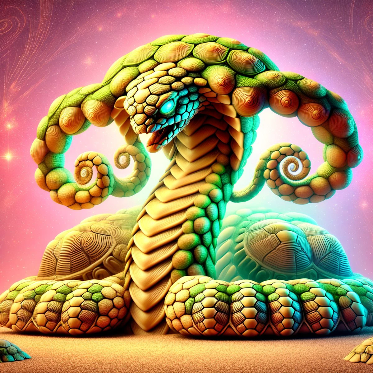 digital art image of a Gorgon made out of turtle shells