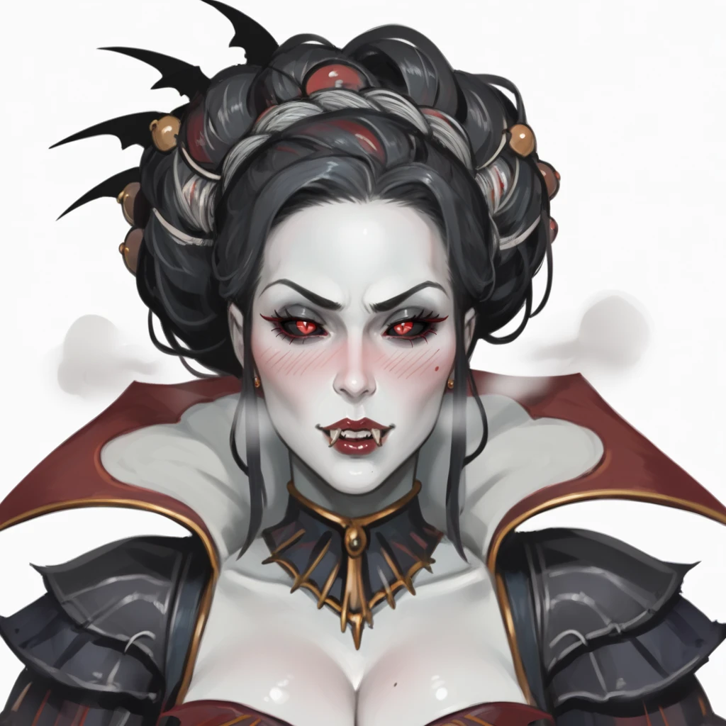 score_9, score_8_up, score_7_up, warm lighting, bust, white blank background,
LahmianVampire, armor, dress, vampire, vampire fangs, black hair, white skin, black sclera, red eyes, voluptuous, mature woman,
looking at viewer, blush, horny, aroused, lidded eyes, heavy breathing,
<lora:LahmianVampire:1>