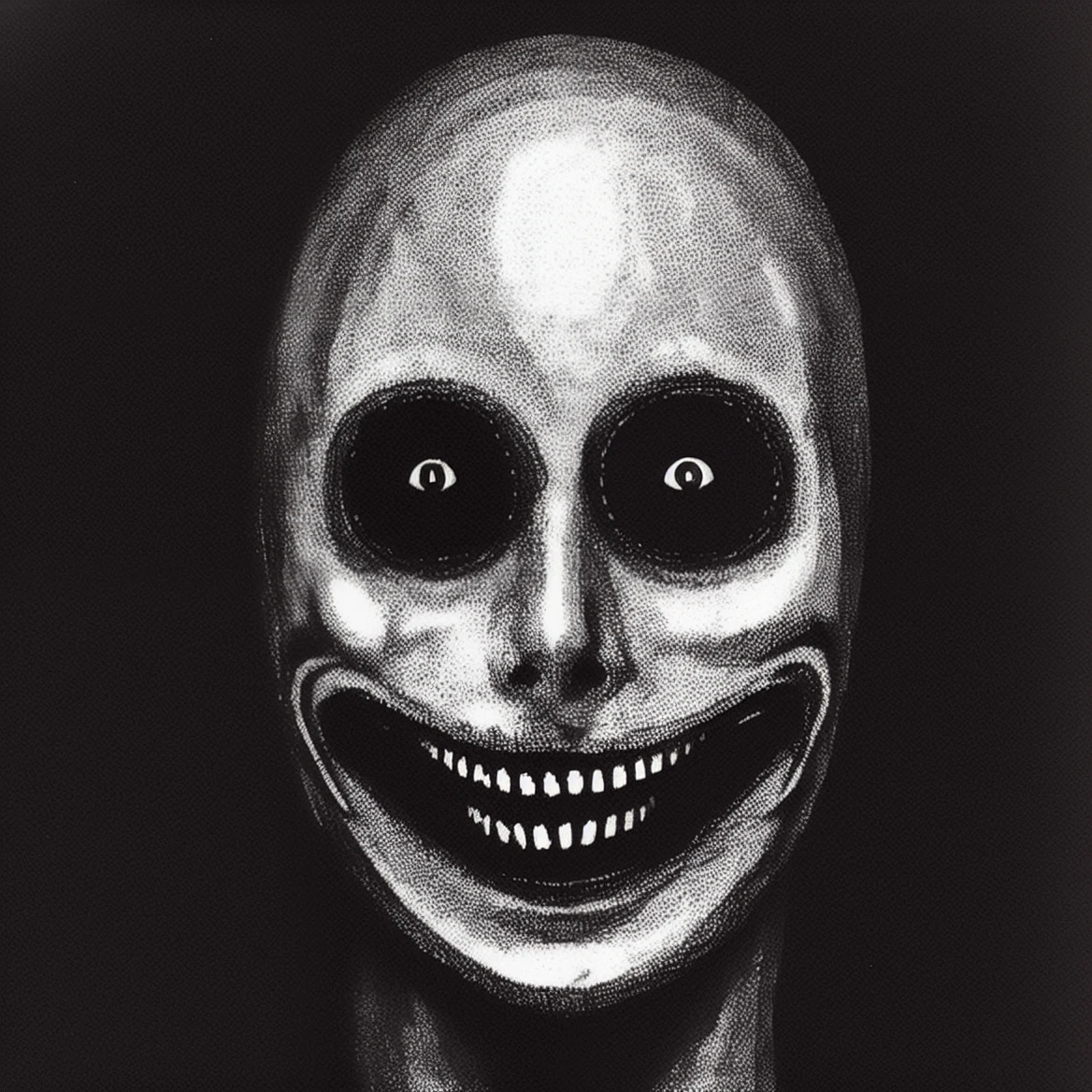 deformed face, black background, horror, monochrome, greyscale, smile, black background, male, man, grin, looking at viewer, male focus, creepy <lora:urbanspook:0.8> urbanspook