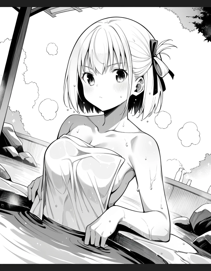 high resolution、high quality、Pencil drawing、Line art、Body、naked、女性のtits、tits、Nipples、Large areola、NSFW