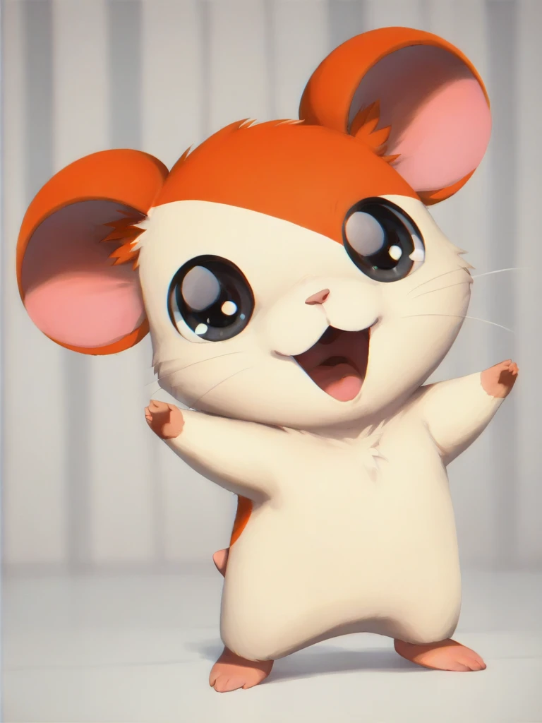 score_9, score_8_up, score_7_up, score_6_up, score_5_up, score_4_up, rating_safe, minimalist lineless art
 <lora:Hamtaro_SDXL:0.8>, Hamtaro, hamster, boy, Black eyes, fur in the ears, glare in the eyes, Beige body, orange spot on head, orange spot on side, orange ears, pink arms, pink legs, pink tail, mouth open, hand raised, standing, gray highlights in the eyes