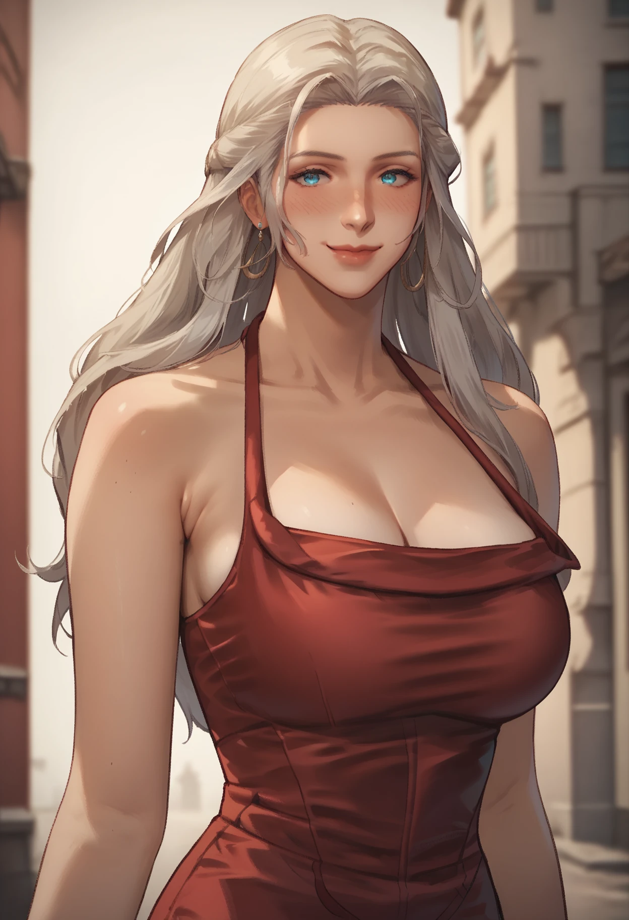 score_9, score_8_up, score_7_up,  <lora:v3n4tv2:1> v3n4t,1girl,   <lora:Outfit_soph-WomanInTheRedDress-PDXL:1> red dress, halterneck,big breasts, sleeveless ,sly smile,blush