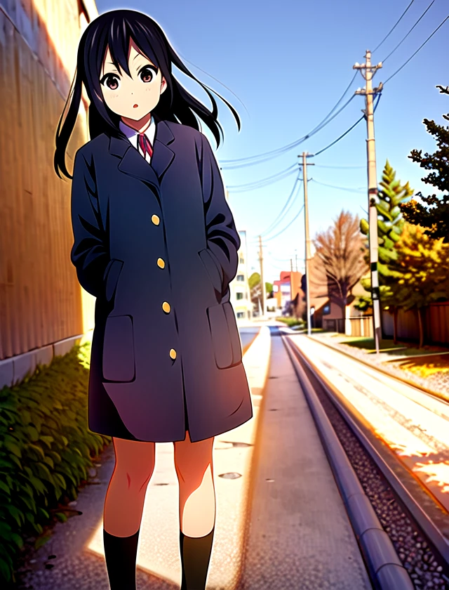 Azusa Nakano, solo, standing, outside, 1girl  <lora:Azusa-Nakano:1>