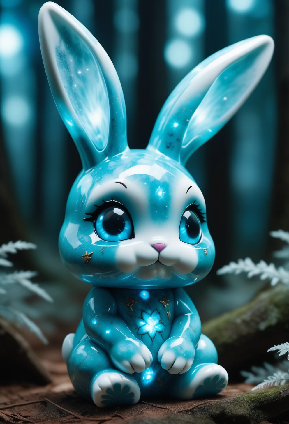 a reij-lmlrmr chibi bunny <lora:lumilarimar-000003:0.7> , sitting on a in the woods covered in stardust, Photograph, shallow depth of field, Fujicolor Pro 400H, Depth of field 270mm, masterpiece, UHD, sharp and in focus, advanced cinematic perfect light, dynamic dramatic beautiful full taking, epic composition, handsome, cinematic, delicate, pure