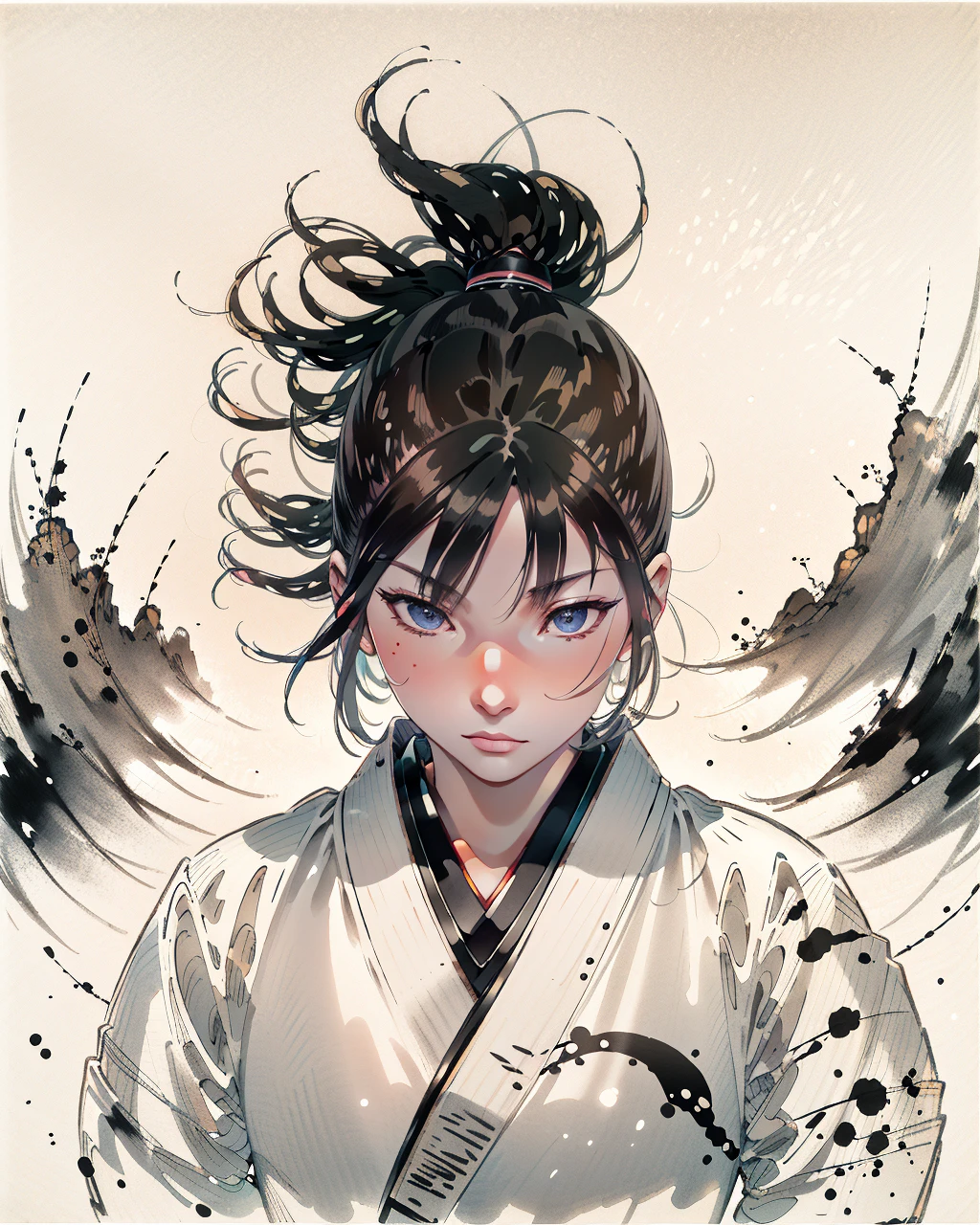 best quality,masterpiece,highly detailed,ultra-detailed,
<lora:neg9V2_last:0.7> <lora:vagabond:1> black eyes, japanese clothes, katana, looking at viewer, vagabond,ink \(medium\), traditional media, fight
<lora:DramaMangaV06:1.5>
<lora:Qi Baishi:0.5>, traditional, elegant, ink on paper, ancient art form, brushwork mastery, ink wash, poetic, philosophical, landscape painting, cultural heritage, calligraphy, expressive, zen-like, subtle, harmony, artistic discipline, ink gradations, Chinese aesthetics.