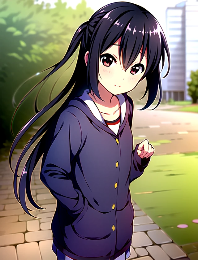 Azusa Nakano, solo, standing, outside, 1girl  <lora:Azusa-Nakano:1>