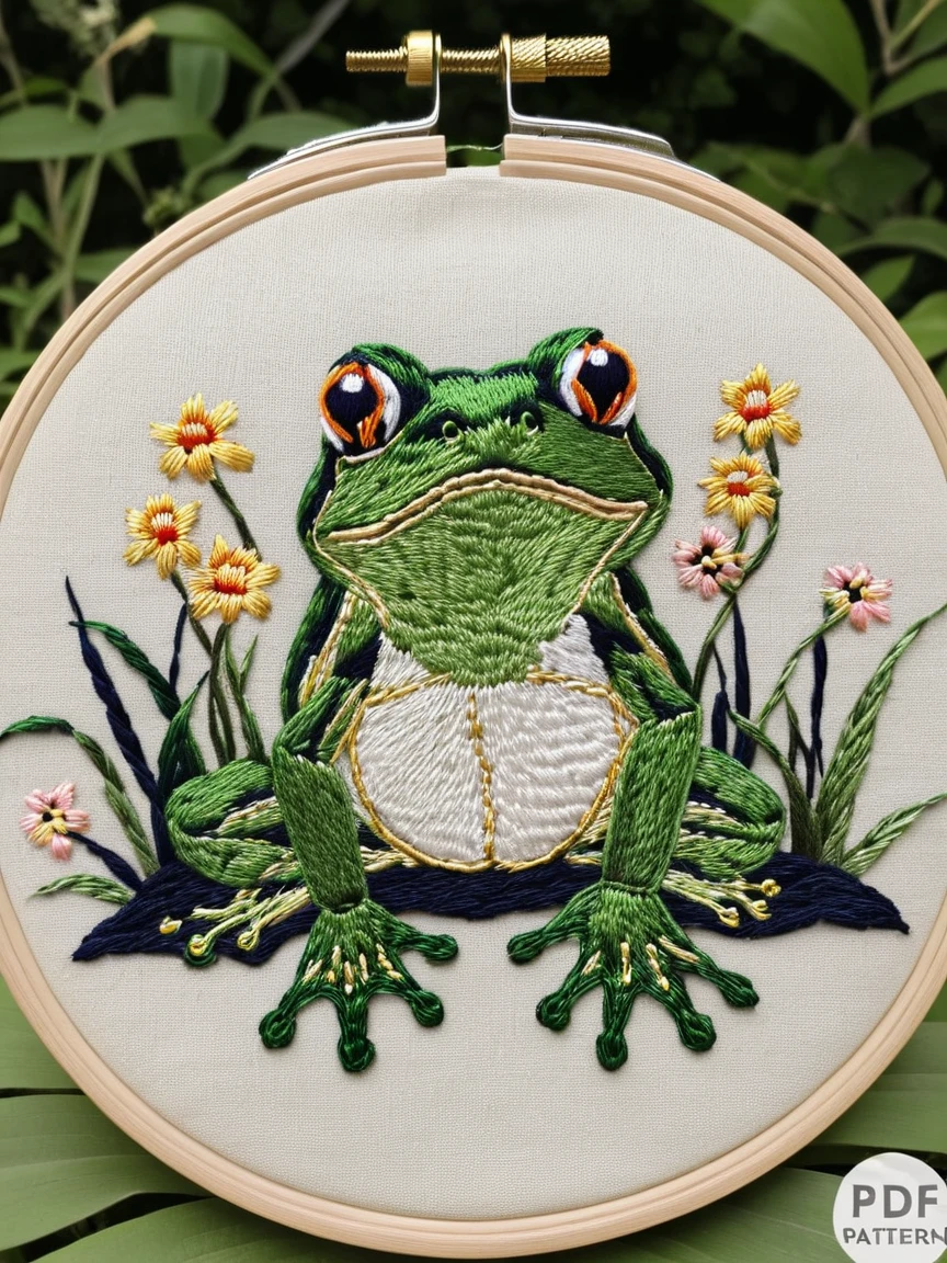 <lora:EmbroideryXL:1> frog embroidery,