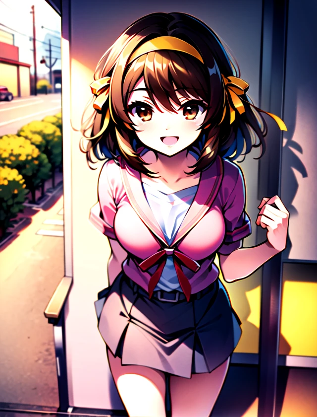 Haruhi Suzumiya, solo, standing, outside, 1girl   <lora:Haruhi-Suzumiya:1>