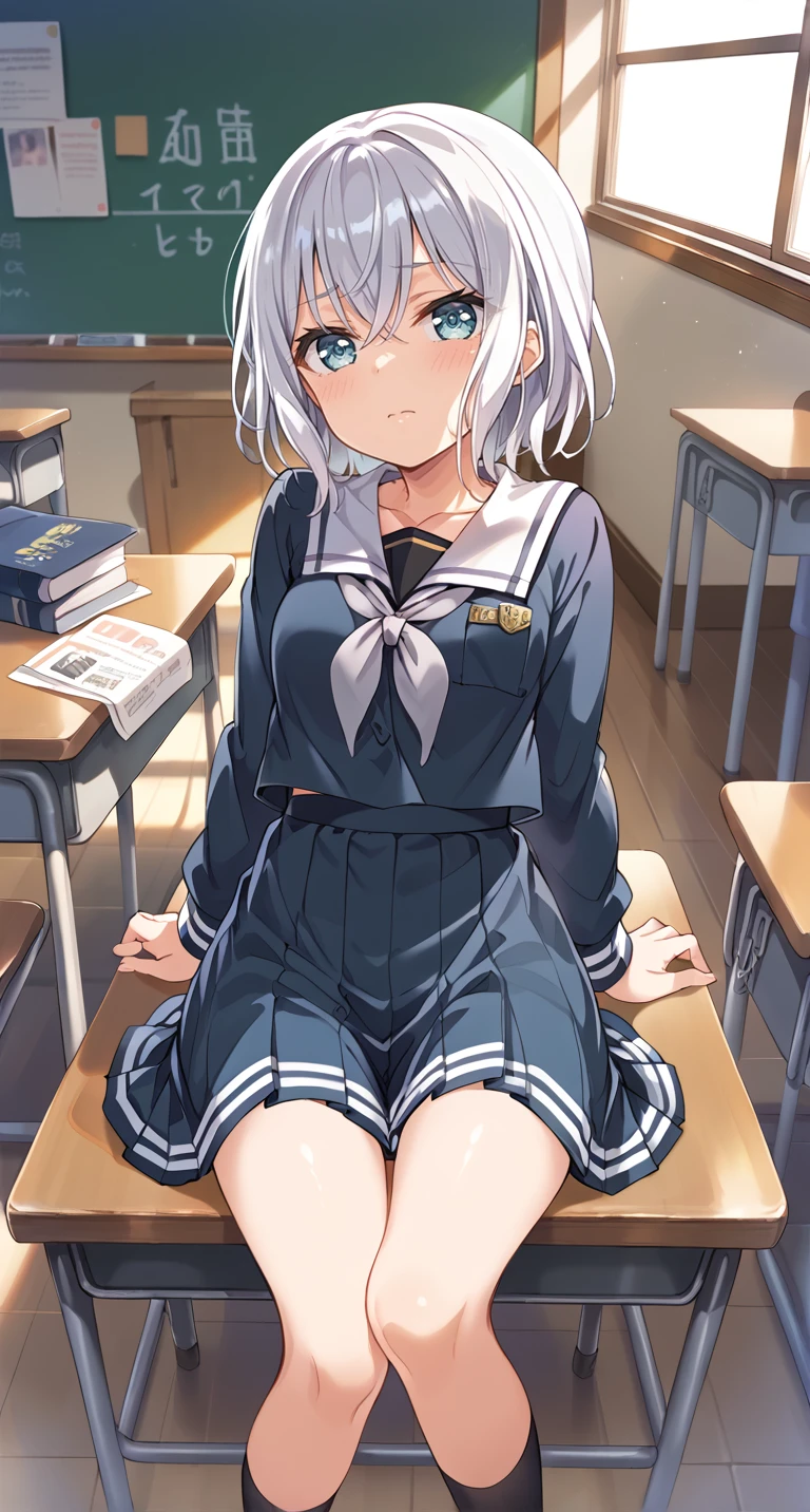 score_9,score_8_up,score_7_up,
official art,official style,game cg,megami magazine,
uncensored,
1girl,
bang dream!,
krtmsr school uniform,kurata mashiro,black skirt,blue eyes,grey serafuku,grey shirt,grey skirt,hair between eyes,long sleeves,neckerchief,sailor collar,school uniform,serafuku,shirt,skirt,white hair,
looking at viewer,pov,<lora:bang_dream_kurata_mashiro_pony:1>,