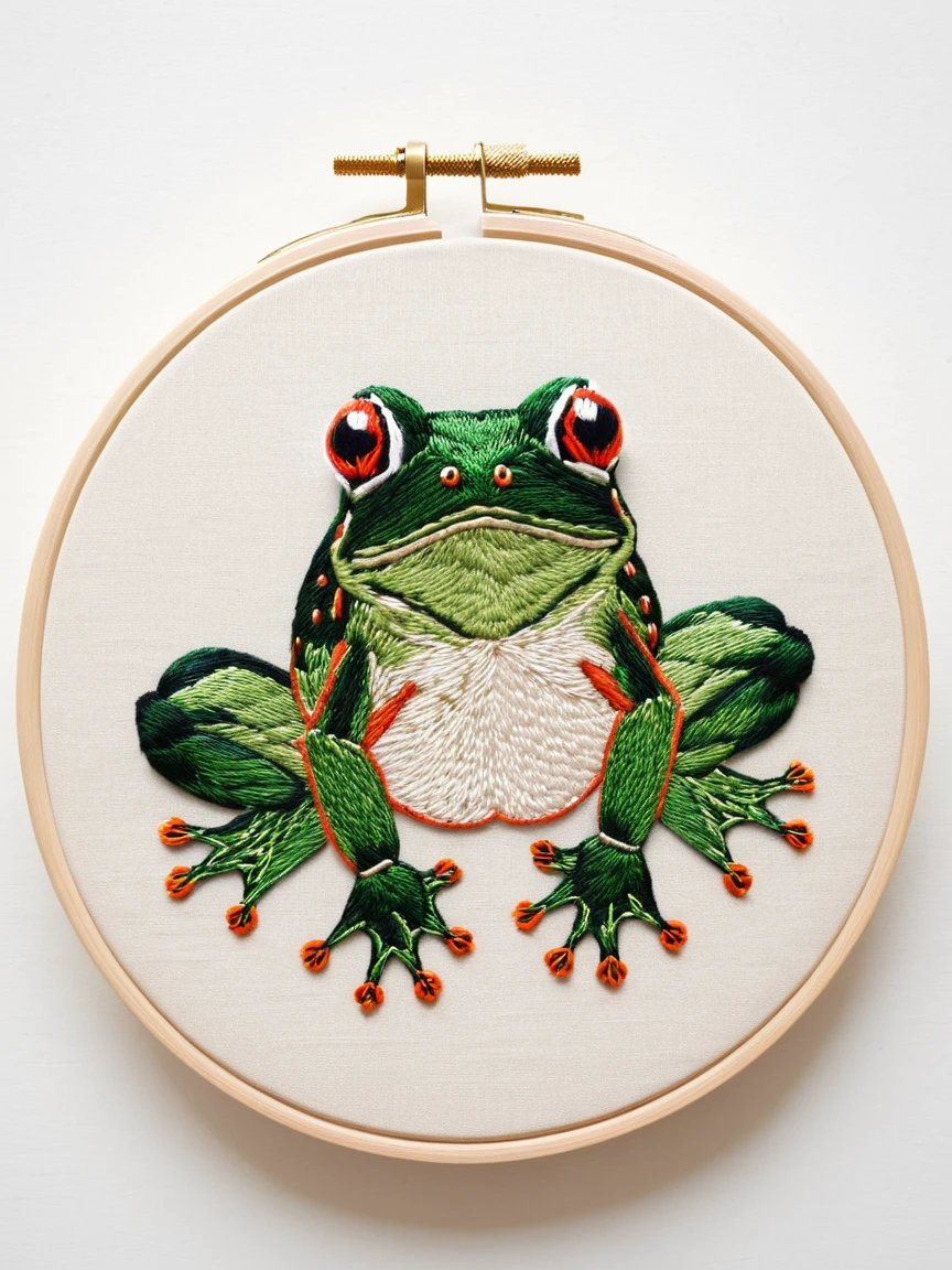 <lora:EmbroideryXL:1> frog embroidery,