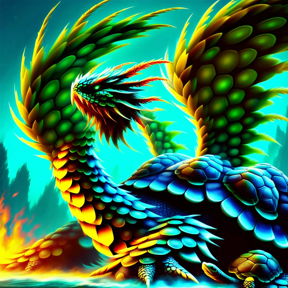 digital art image of a Wyvern made out of turtle shells