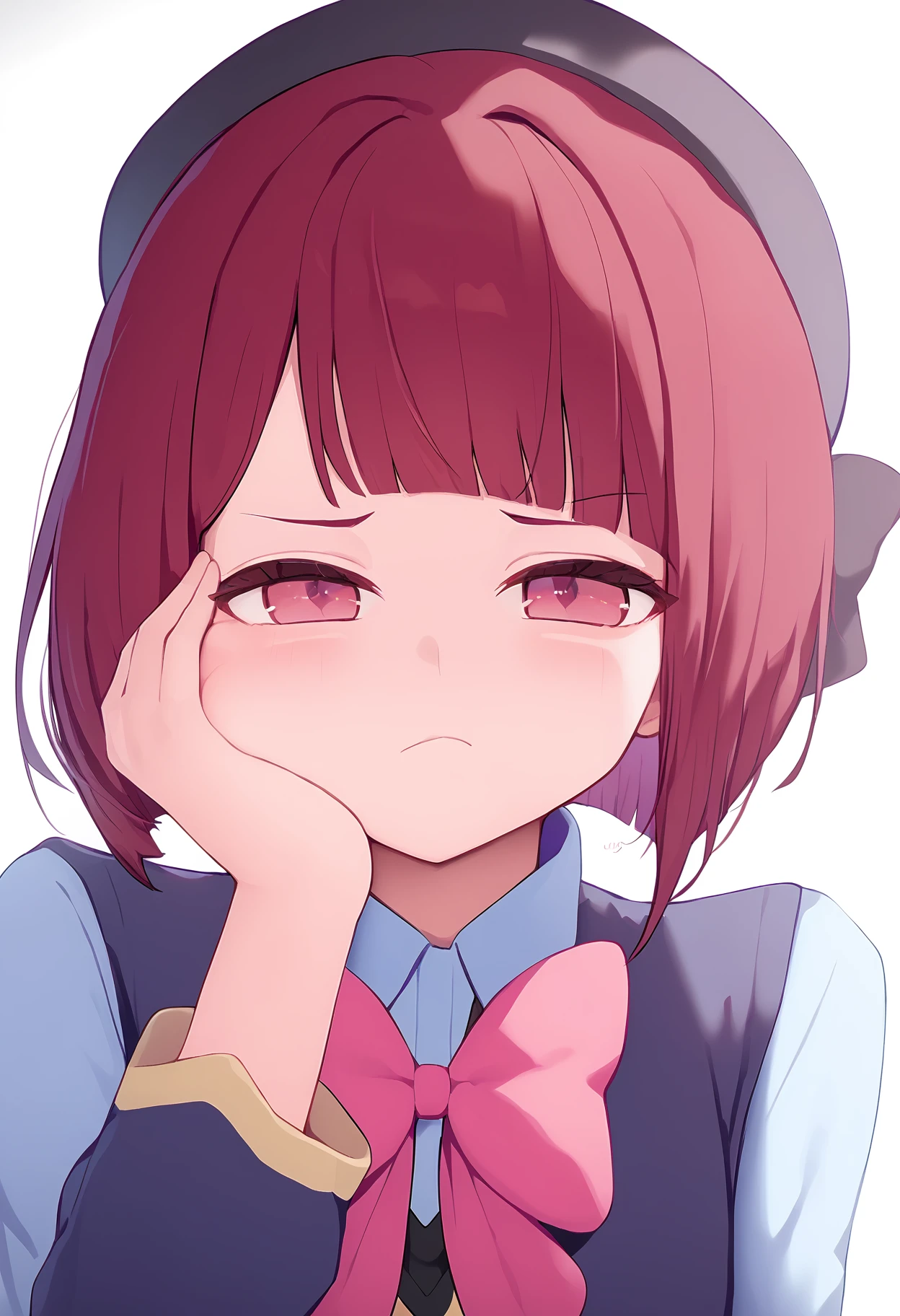 masterpiece, best quality, highres, 1girl, school uniform, shy, blush, arms behind back, kabedon, pov