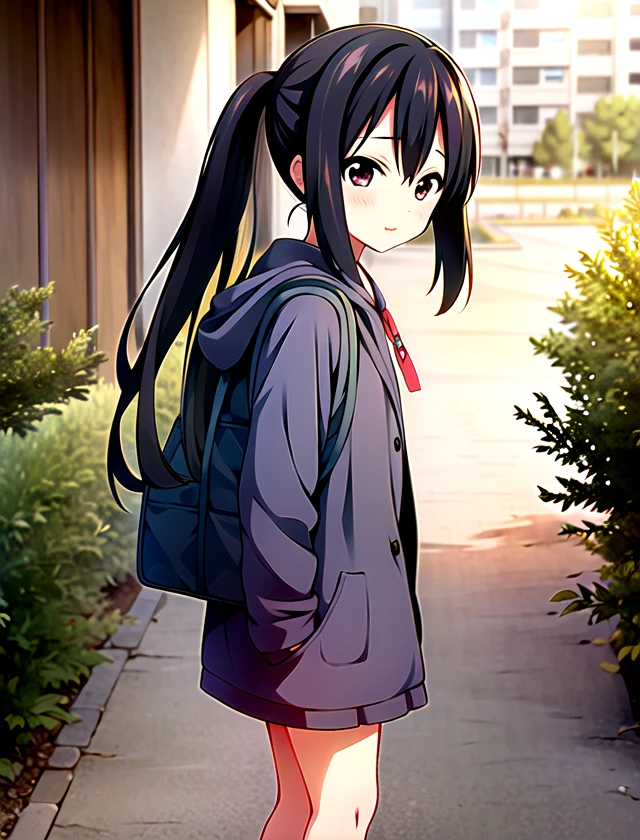 Azusa Nakano, solo, standing, outside, 1girl  <lora:Azusa-Nakano:1>