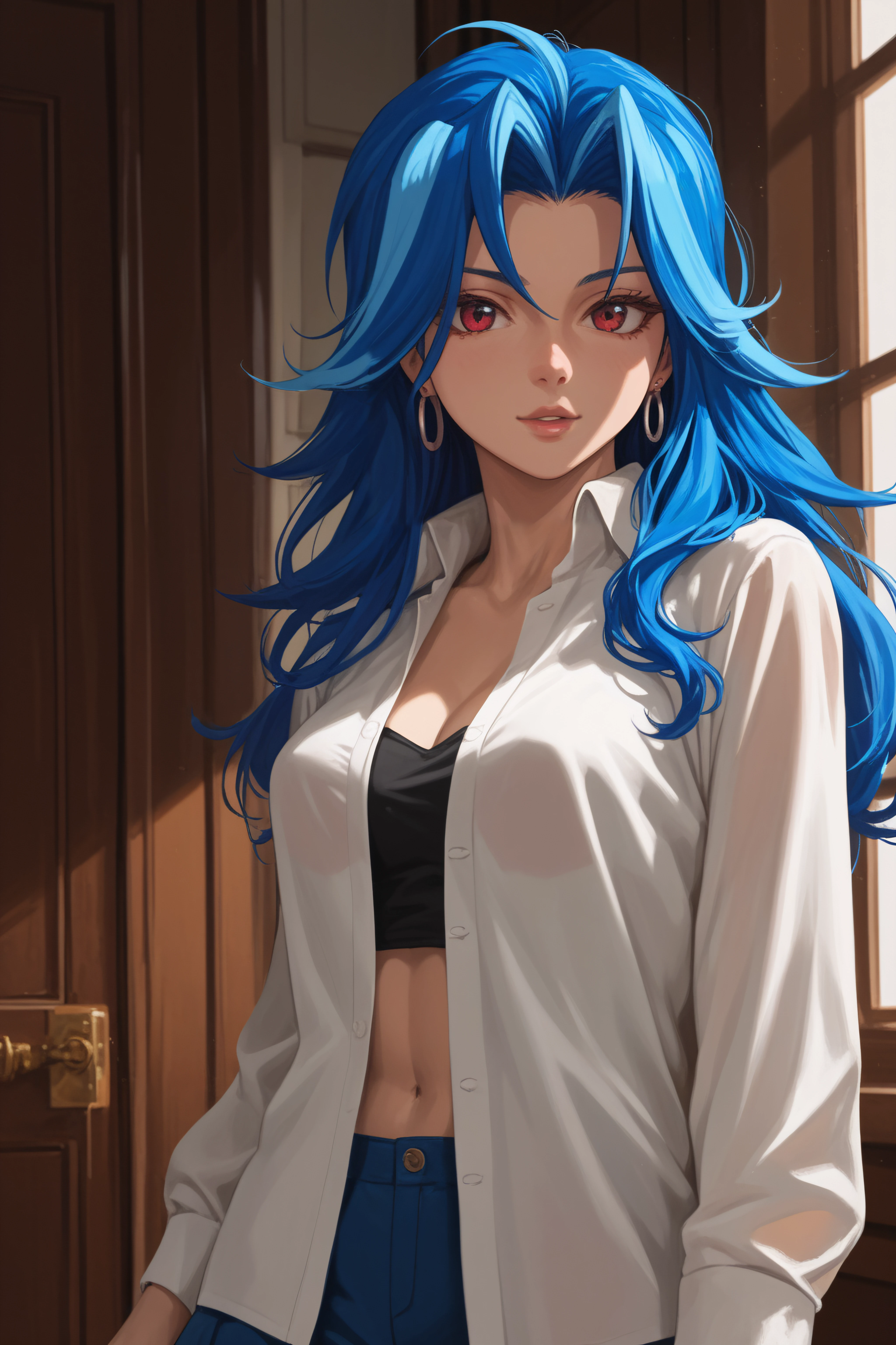 score_9, score_8_up, score_7_up, BREAK source_anime, <lora:Rio Kamishiro-PonyXL-lora-Faxtron:0.8> rio kamishiro, blue hair, long hair, dyed bangs, medium breasts,