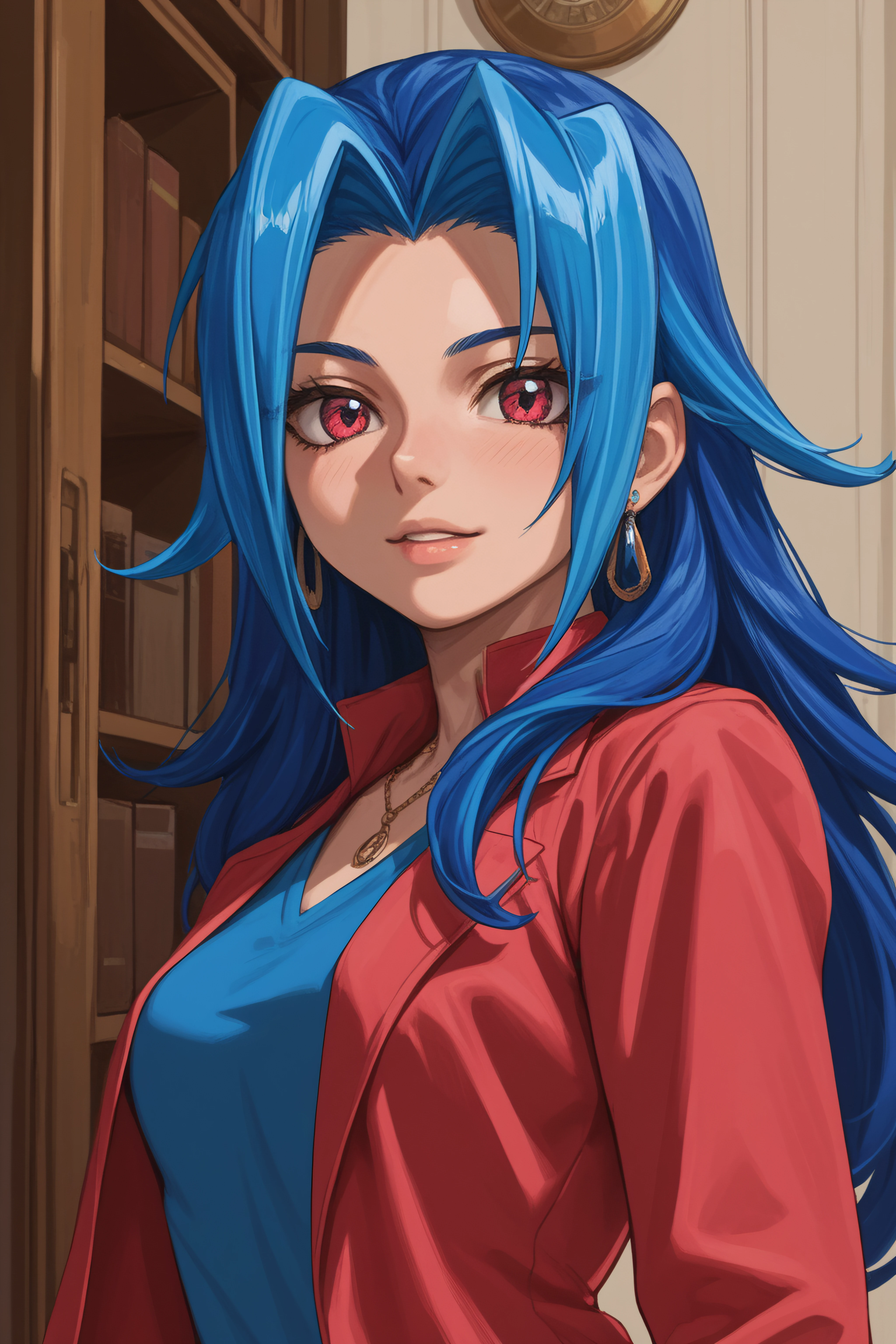 score_9, score_8_up, score_7_up, BREAK source_anime, <lora:Rio Kamishiro-PonyXL-lora-Faxtron:0.8> rio kamishiro, blue hair, long hair, dyed bangs, medium breasts,