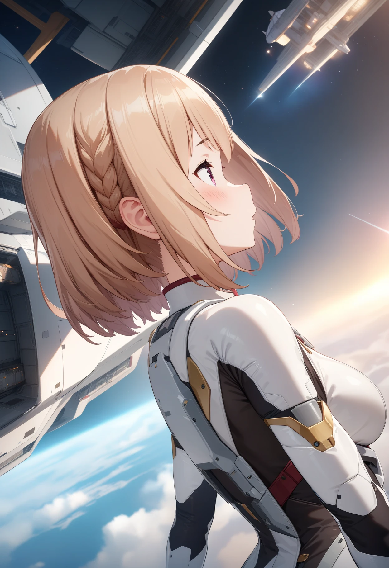 masterpiece,best quality,very aesthetic,absurdres,intricate details,rim light,metallic luster,1girl,<lora:shiina_v4_5:1>,shiina,futumushi,light_blush,Space Station,starry_sky,flying,profile,, masterpiece,best quality, very aesthetic, absurdres, ultra detailed, high resolution, 4k, extremely detailed CG,