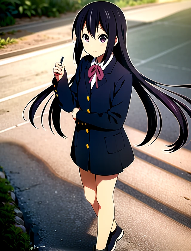 Azusa Nakano, solo, standing, outside, 1girl  <lora:Azusa-Nakano:1>