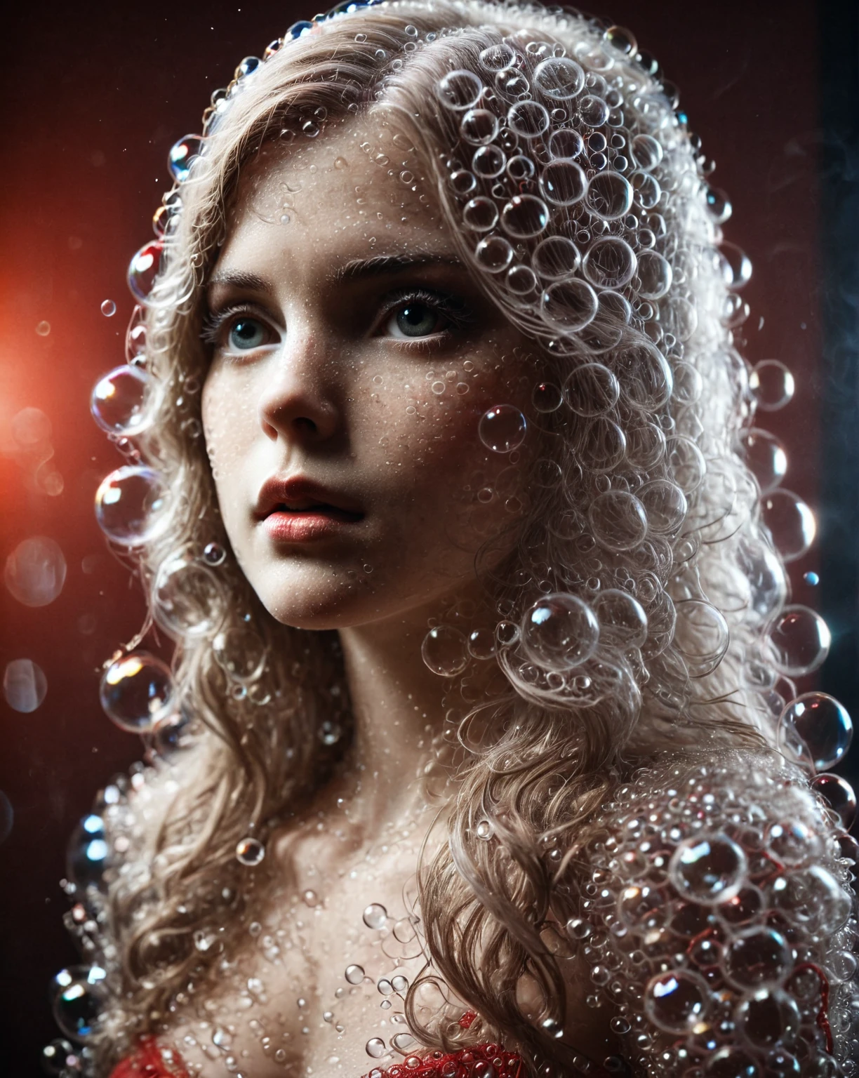 <lora:Bubbles_sdxl-000013:0.8> made_of_bubbles, (transparent:1.6), 1girl, long hair, low light, dramatic lighting, darkness, eye lighting, smoke, red light, shallow depth of field, vignette, highly detailed, high budget, bokeh, cinemascope, moody, epic, gorgeous, film grain, grainy