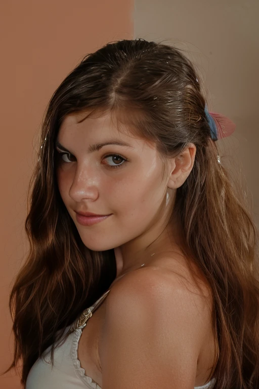 Portrait of a cute 13 year old ager with a perfect pretty face、Little caprice, beautiful and pink breast dripping with milk, medium breasts、corset bra、black panties、double breasted、big eye、proud、breasts are medium、teats、shines(Dark Private Search、dark and moody light:1.2)
