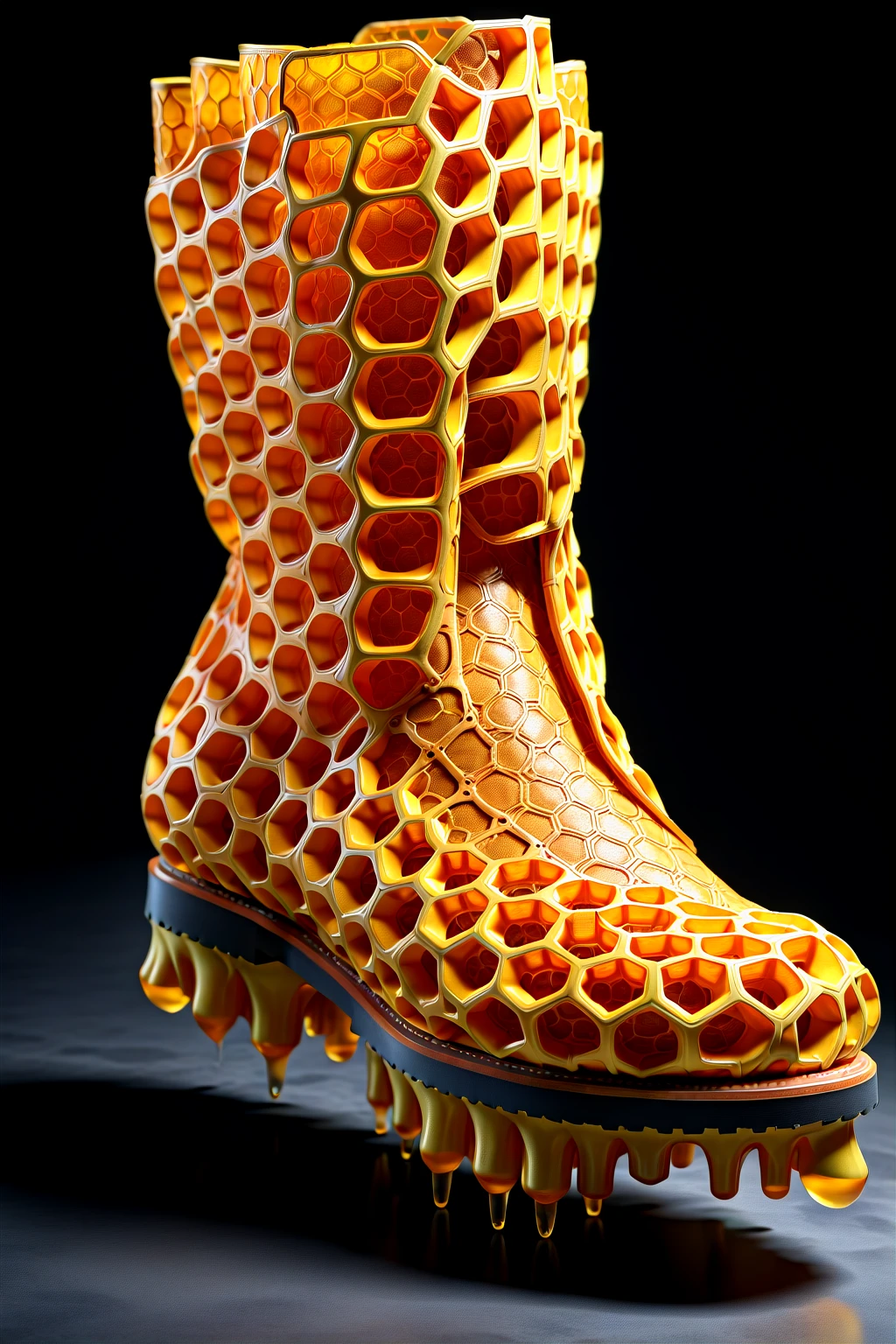 hyper realistic, boots made of honeycomb