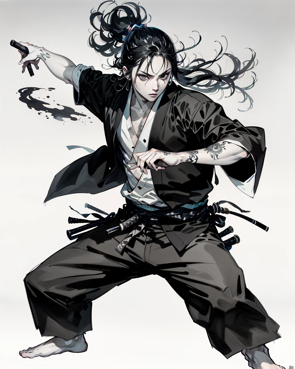 best quality,masterpiece,highly detailed,ultra-detailed,
<lora:neg9V2_last:0.7> <lora:vagabond:0.75> black eyes, japanese clothes, vagabond,, ink drawing, inkwash ,samurai,dynamic pose, ha