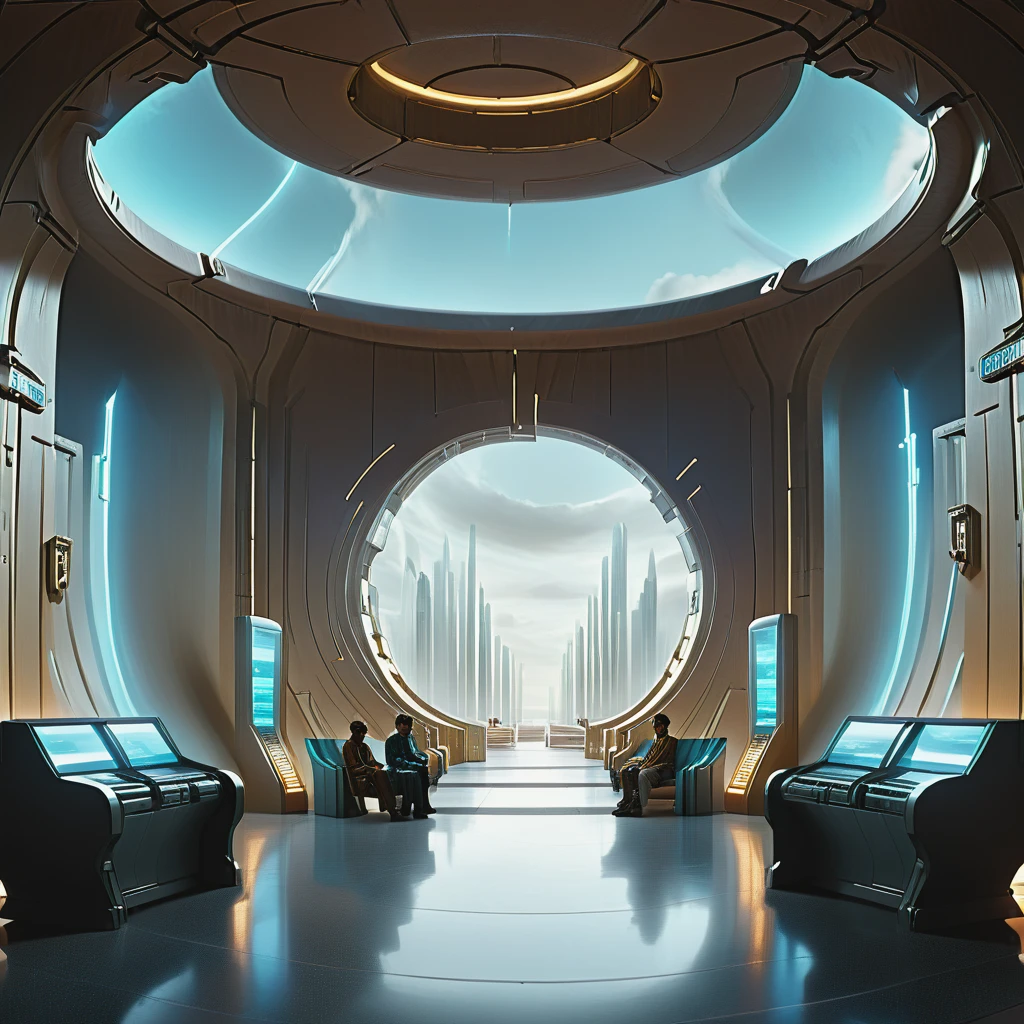 gate waiting area a futuristic looking room with a lot of people gate waiting area background