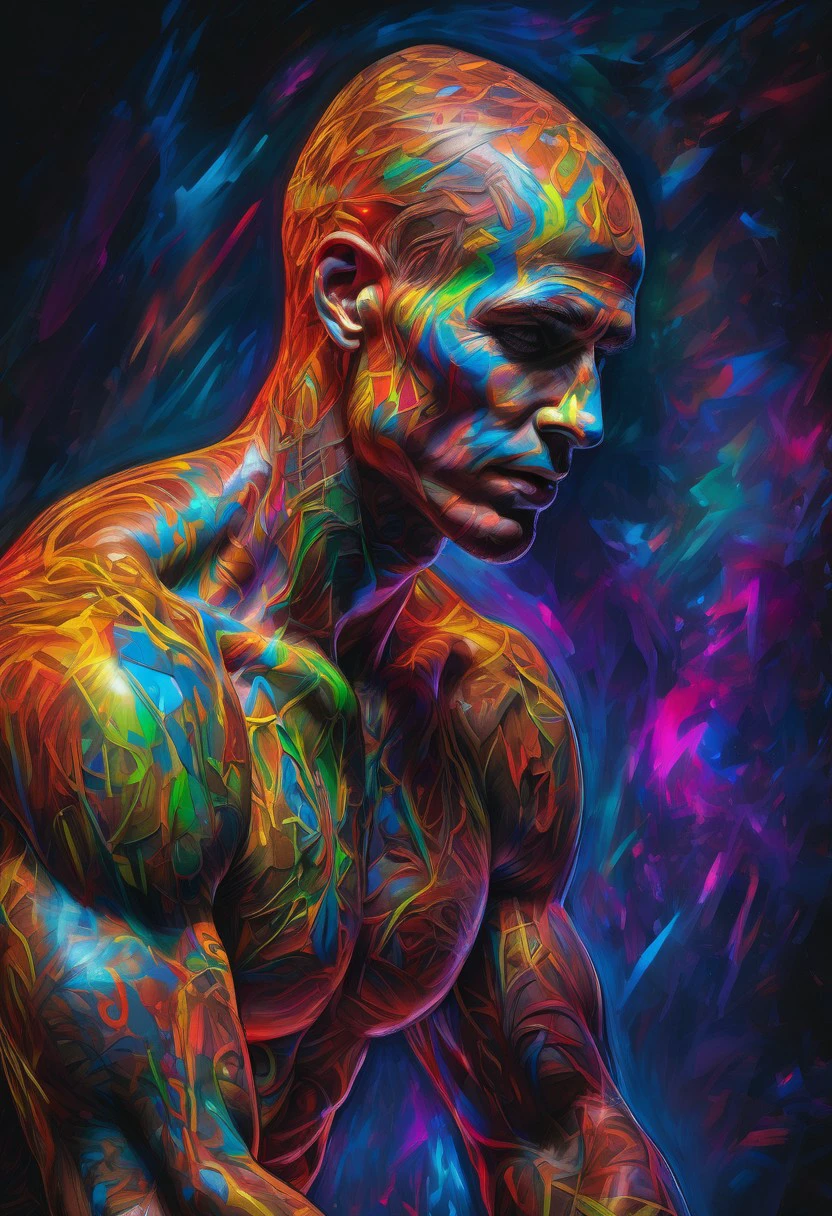 masterpiece, best quality,highly detailed and hyper realistic, hyper real, neon-outlined male figure in the dark with vibrant colors and reflective surfaces, (dark shot:1.17), epic realistic, faded, ((neutral colors)), art, (hdr:1.5), (muted colors:1.2), hyperdetailed, (artstation:1.5), cinematic, warm lights, dramatic light, (intricate details:1.1)