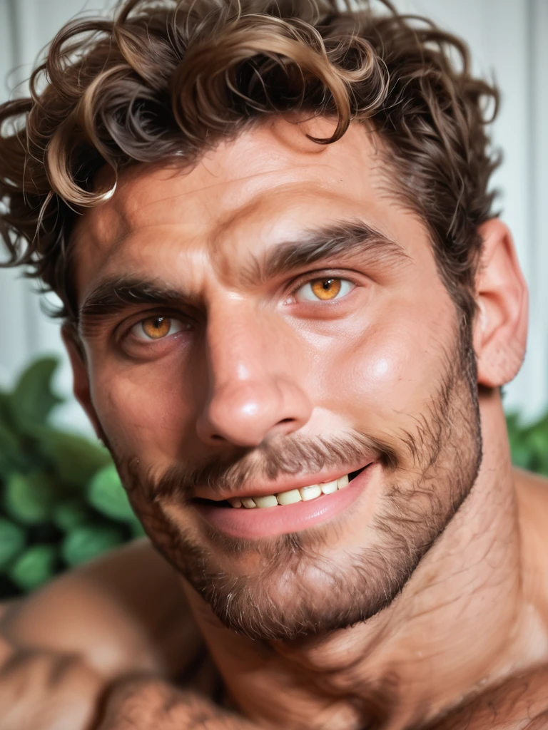 score_9, score_8_up,score_7_up, score_6_up, score_5_up, score_4_up, hyperrealistic, man, close up face, Atay, honey-eyes, smiling,  background garden <lora:TrSerkan-Atay-Pony:0.8>