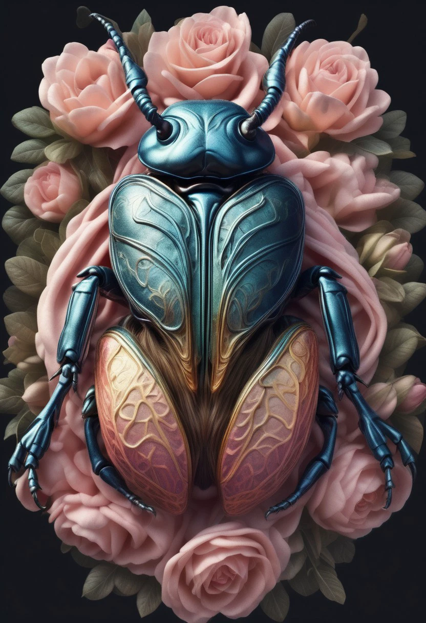 masterpiece, best quality,highly detailed and hyper realistic, floral beetle wearing a (long:1.2) pink (scarf:1.3), a beetle with arms and a head, (dark shot:1.17), epic realistic, faded, ((neutral colors)), art, (hdr:1.5), (muted colors:1.2), hyperdetailed, (artstation:1.5), cinematic, warm lights, dramatic light, (intricate details:1.1), complex background, (rutkowski:0.8), (teal and orange:0.4)