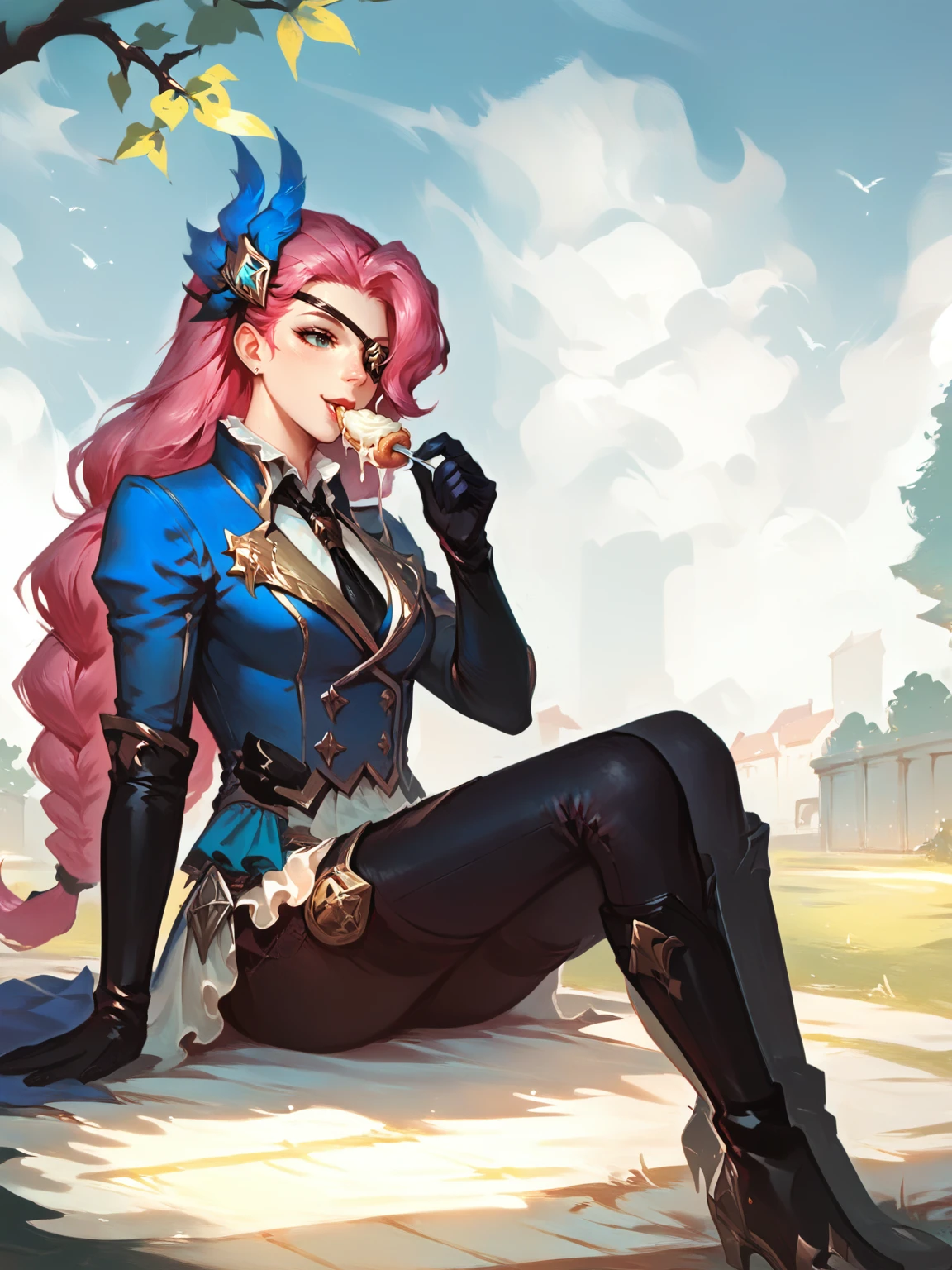 score_9,score_8_up,score_7_up,score_6_up, BREAK
red hair, ponytail, purple eyes, mask
dark blue uniform, pelvic curtain, gloves, dark blue pantyhose, ankle boots, steel toe, chain
(side view:1.2), sitting, relaxing, outstretched leg, resting hand on knee, crossed legs
cement planter, park
<lora:zak1RS_PDXL:0.8>