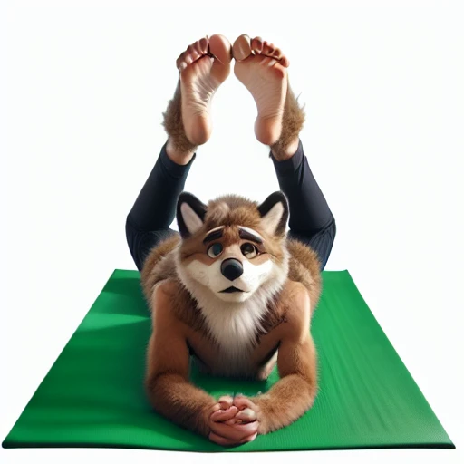 white background, lying on mat, window, soles, back, looking down, brown hair, black fur, realistic, t-shirt, green shirt, simple background, white t-shirt, pectorals, multiple characters