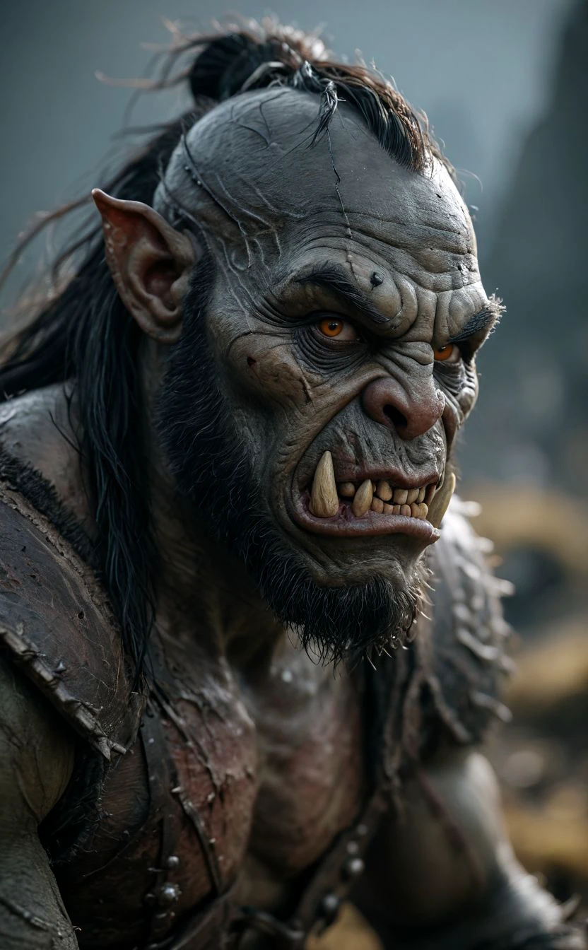 cinematic film still of  <lora:The Lord of the Rings style v2:1>
In a Fantasy Middle-earth world in the dark ages Lurtz Lawrence Makoare a statue of a orckman with a bloody face,orc,solo,long hair,looking at viewer,open mouth,1boy,standing,male focus,teeth,armor,scar,breastplate,horror (theme) , dramatic light, dramatic shadow light, film contrast, cinematic film color, cinematic film look, filmic, realistic, realism, perfection, perfect, movie still, fantasy drama, epic drama, fictional, Age of Wonders, Age of Empires, warriors,  Medieval style, middle ages, dungeons and dragons style, different people, different, unique, kingdoms and castles, violent, aggressive, detailed, perfection, detailed face, detailed body, detailed hands, detailed eyes, sharp, horror themed, dark themed, epic fantasy adventure film style, Legendary, mythical, The Lord of the Rings style, shallow depth of field, vignette, highly detailed, high budget, bokeh, cinemascope, moody, epic, gorgeous, film grain, grainy