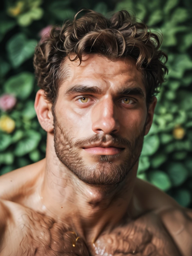 score_9, score_8_up,score_7_up, score_6_up, score_5_up, score_4_up, hyperrealistic, man, close up face, Atay, honey-eyes,  background garden <lora:TrSerkan-Atay-Pony:0.8>