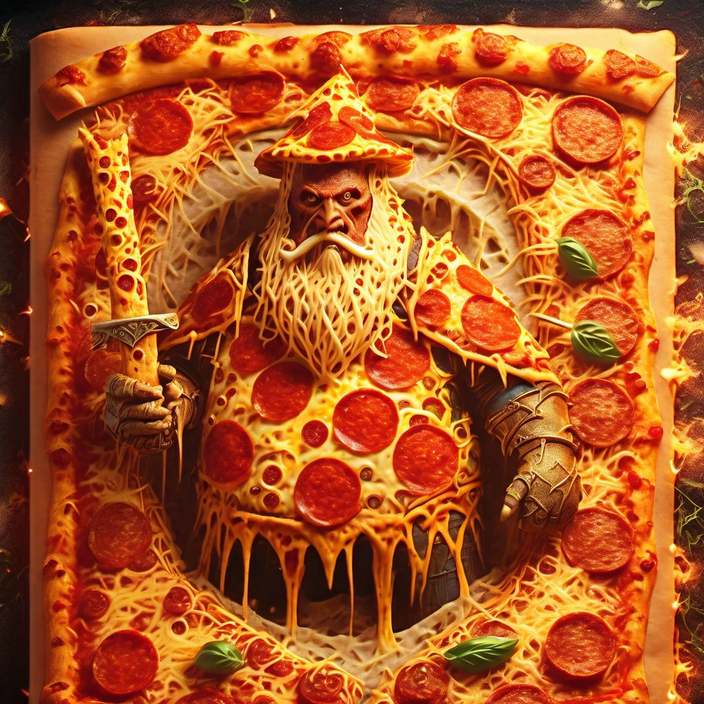 <lora:Pizza_World_Morph_SDXL:1> pizzasdxl,  rpg fantasy themed book cover