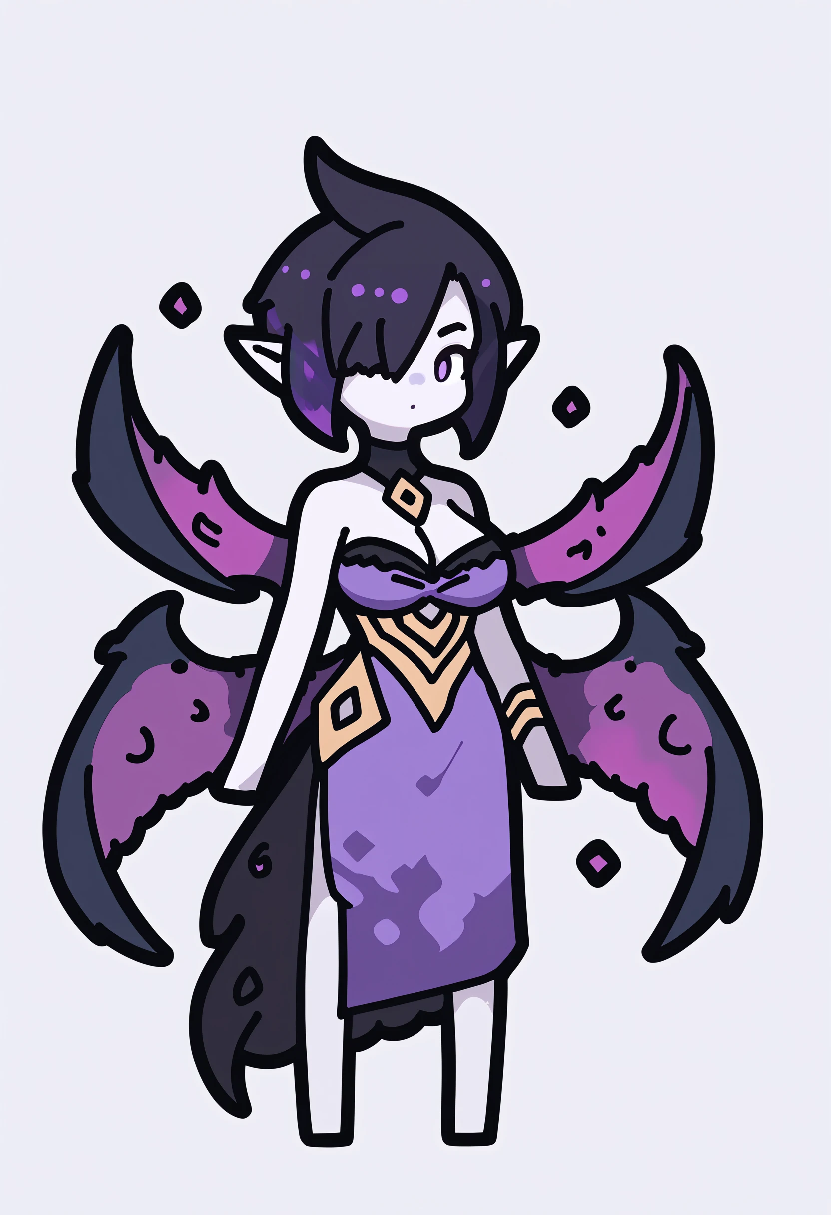 score_9, score_8_up, score_7_up, score_6_up, score_5_up, score_4_up, BREAK
1girl, chibi,
morgana, black hair, hair over one eye, short hair, purple eyes, pointy ears, grey skin,
bare shoulders, purple dress, cleavage, large breasts, wings,
standing, full body, solo, looking at viewer, simple background, white background <lora:RabbitAndSteelXLLocon:1> <lora:MorganaXL:1>