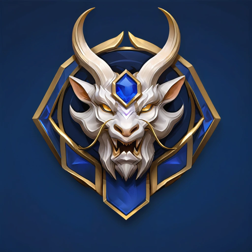 masterpiece, rank game icon,8k, <lora:rankgameicon_Hap_XL:1.6>, 3D logo, stylized Capricorn goat head symbolizing strength, ambition, and resilience, vibrant deep blue background, Hex