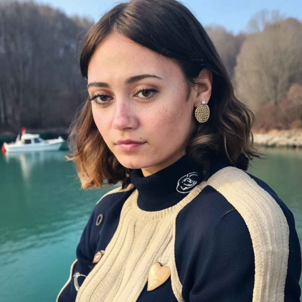 score_9, score_8_up, score_7_up,1girl, white skin ,  25 years old, looking at viewer,brown eyes, black hair,  ellapurnell <lora:Ella Purnell Pony:1> Bomber jacket with a sweater and leggings, fishing, ample, Babe, Tall, in shape, Heart-Shaped Face, Tan Skin, Blonde Hair, black Eyes, [[Curved Nose]], Thin Lips, Round Chin, Shoulder-Length Hair, Fine Hair, Bangs with Highlights, firm breasts, Huggie earrings, terracotta gloss lipstick, Paulina Porizkova, a bustling cityscape at night