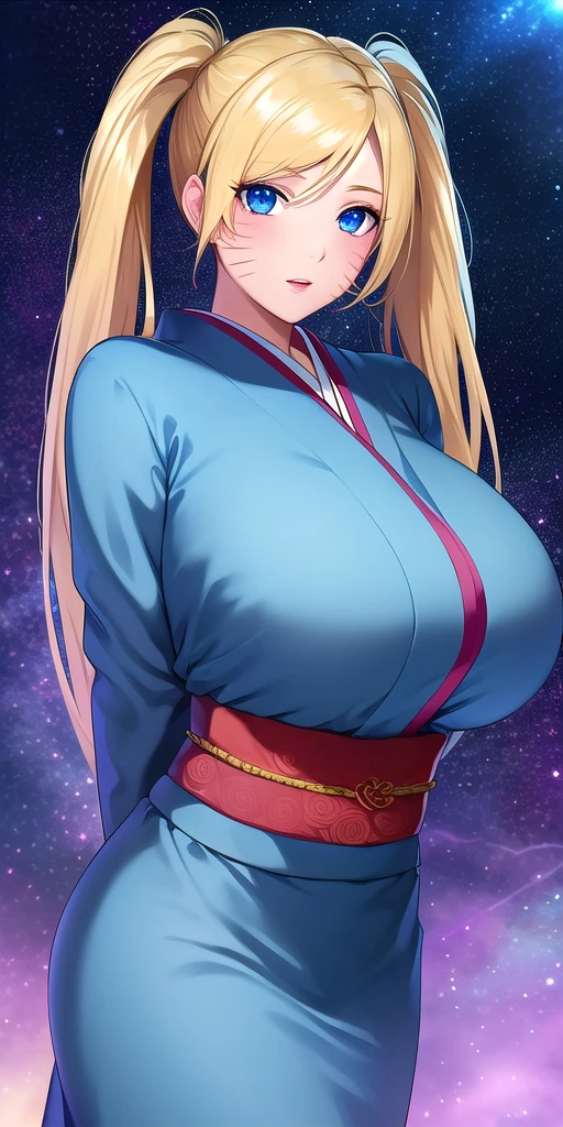 <lora:UzumakiNarukoV2:0.7> naruko_uzumaki, huge_breasts, standing, solo, arms_behind_back, kimono, starry_sky,, masterpiece, best_quality, detailed_face, detailed_eyes, highres, beautiful, detailed, absurdres,