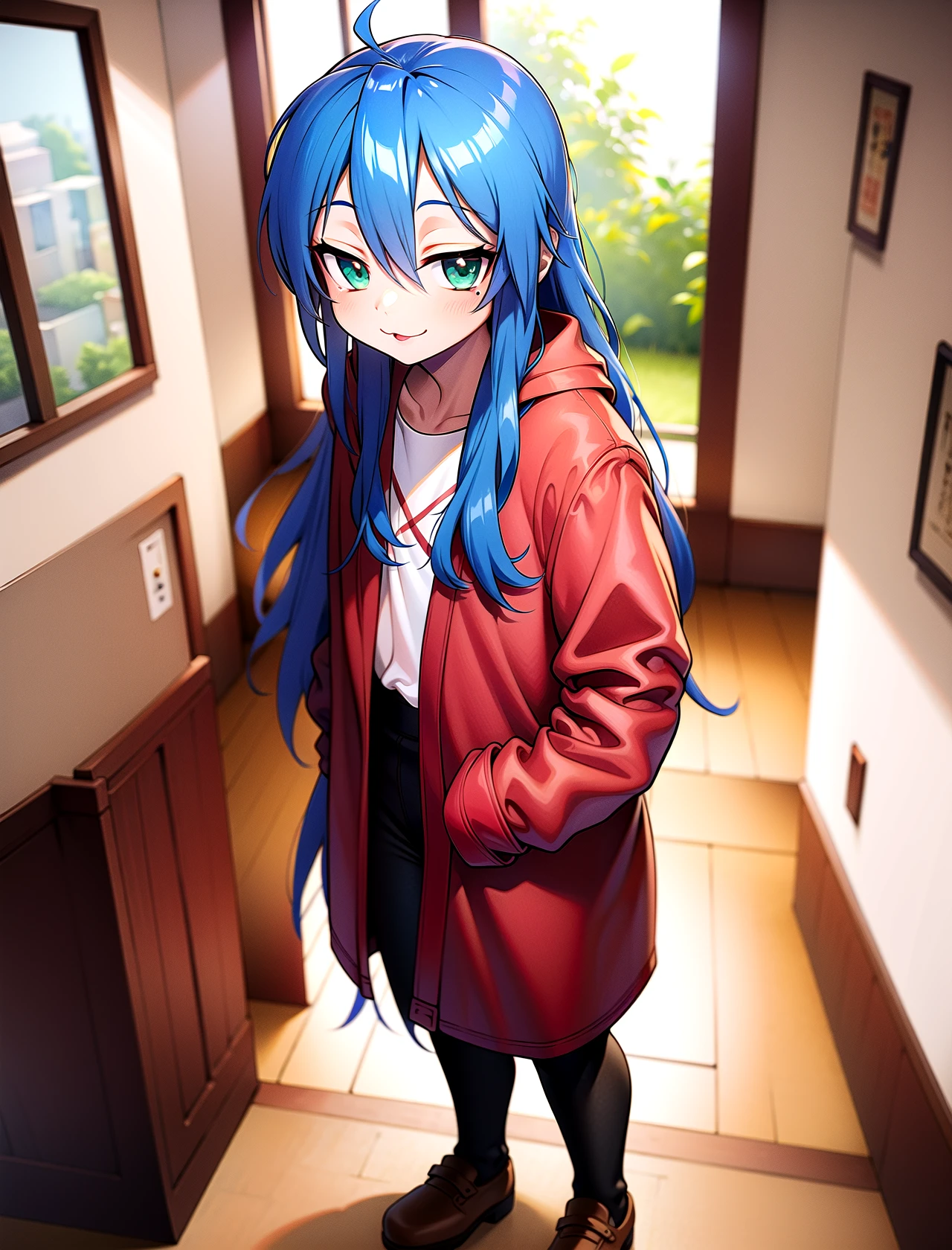 Konata Izumi, solo, standing, outside, 1girl      <lora:Konata-Izumi:1>