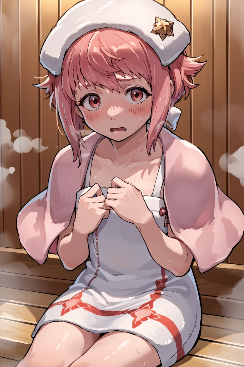 hakui koyori, Purple eyes, Pink Hair, bangs, crossed bangs, Hair between the eyes, Ahoge, Braiding, hair ornaments, Animal ears, Animal earsの毛, tail, short hair, Hair Clip, White swimsuit,Frills, (((Big Breasts:2.5))) ,(((Big Tits:2.5))) , Cleavage , belly button, score_9, score_8_superior, score_7_superior, sauce_anime, masterpiece, Highest quality, highly detailed background, detailed eyes, Perfect Face, r's room,(((The chest is much larger than the head:1.5)))
