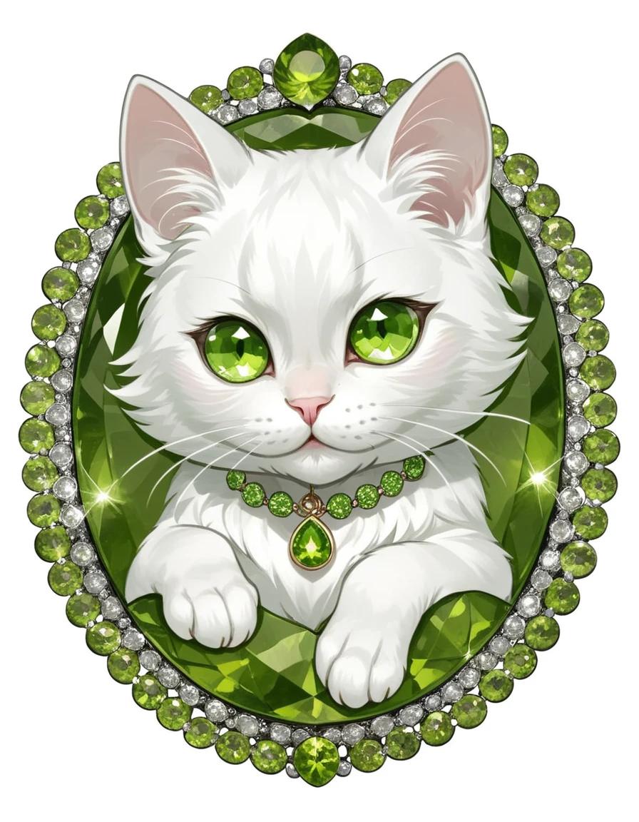 hud_per1d0t_wrld, glittering, green gem, <lora:hud_per1d0t_wrld_SDXL:0.7>, White cat and flower