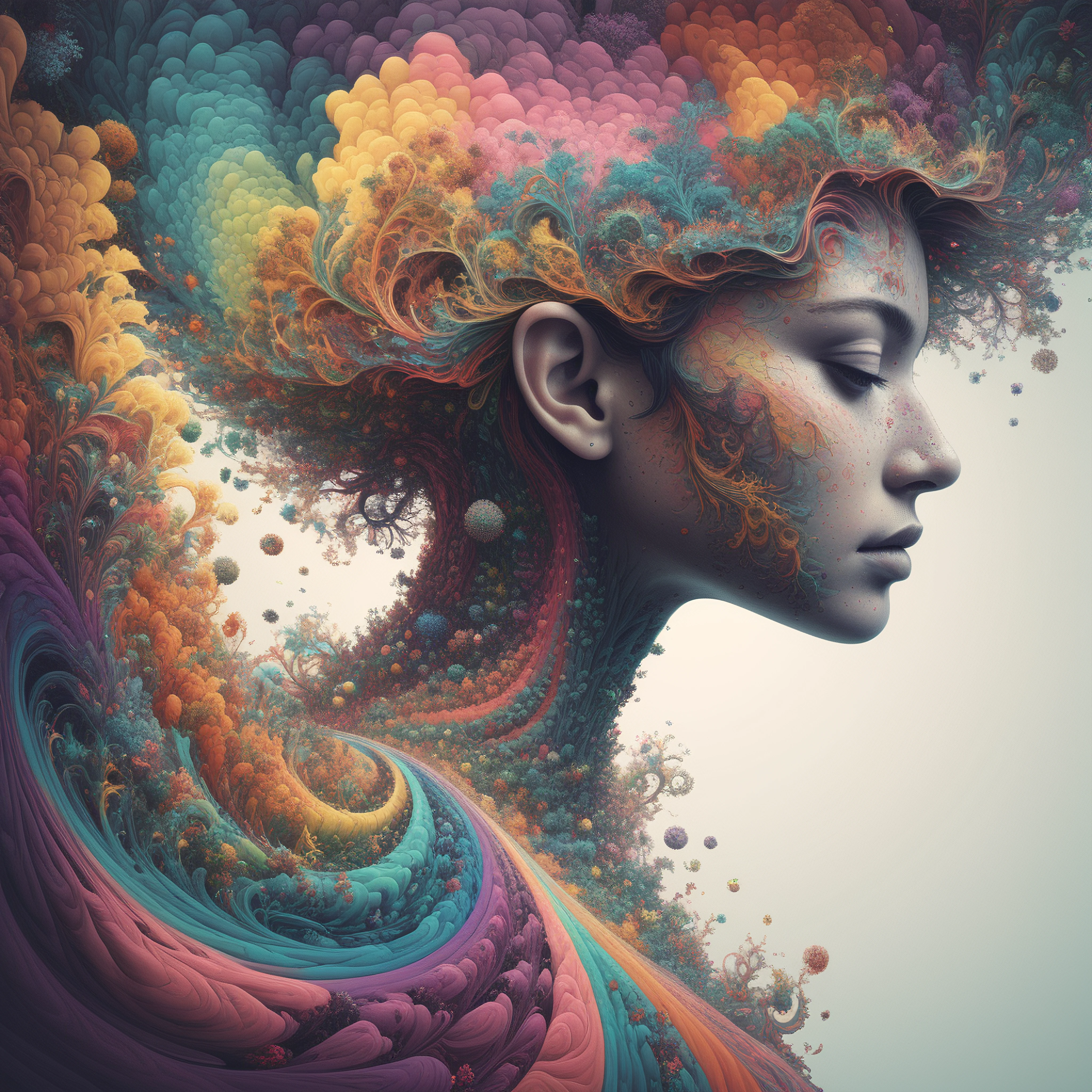 surreal world made up of multicolor pixels, colors, fractal patterns Style by Leigh McCloskey and Andrew Gonzalez  














