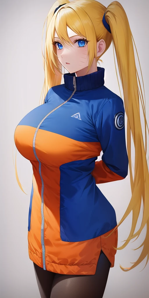 <lora:UzumakiNarukoV2:0.7> naruko_uzumaki, huge_breasts, standing, solo, arms_behind_back, multicolored_jacket_blue_jacket_orange_jacket, masterpiece, best_quality, detailed_face, detailed_eyes, highres, beautiful, detailed, absurdres,