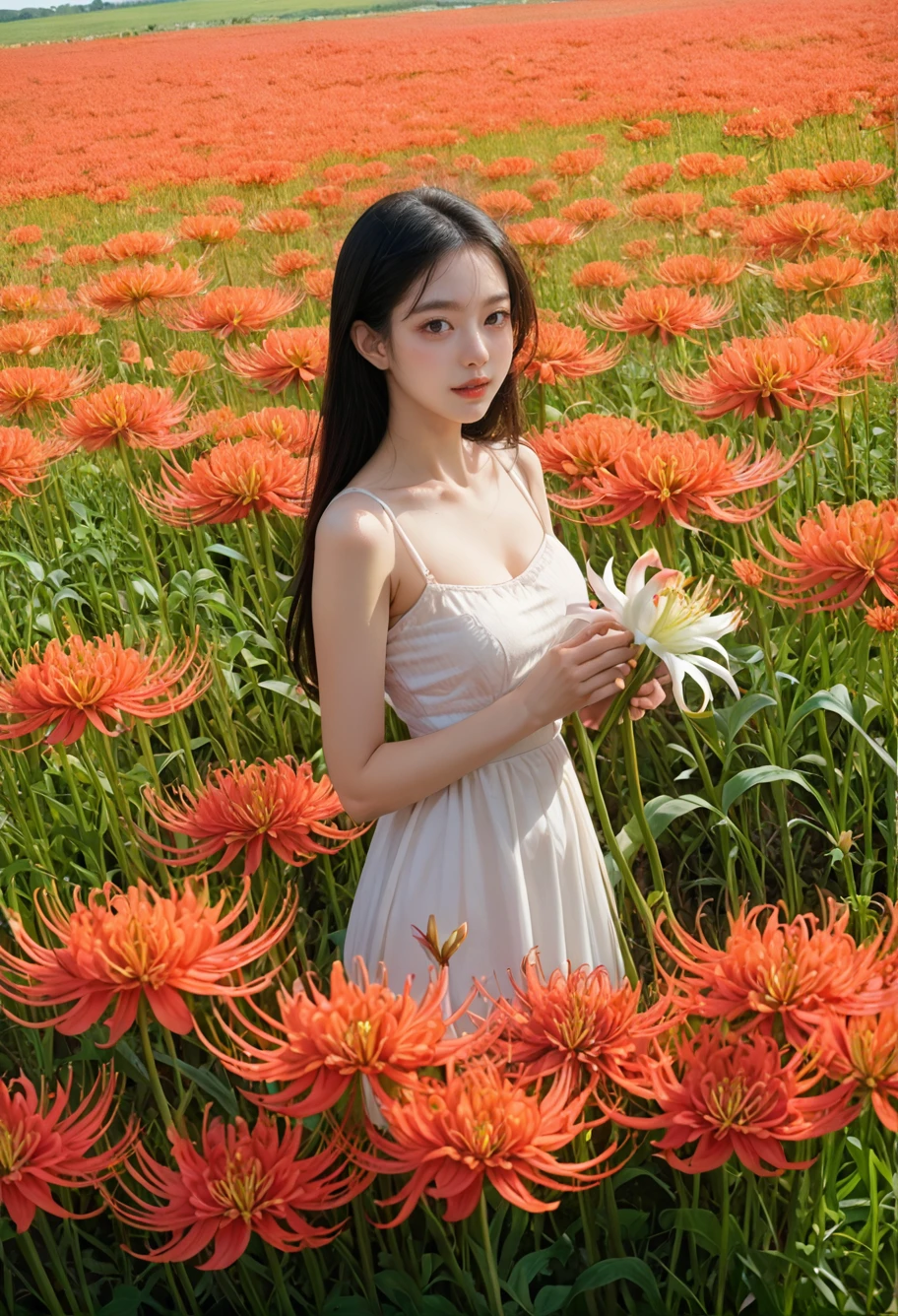 ,ruanyi0797,spider lily,flower field,<lora:0797 spider lily_v1_pony:1>, score_9,score_8_up,score_7_up,,8k,1girl,solo,,