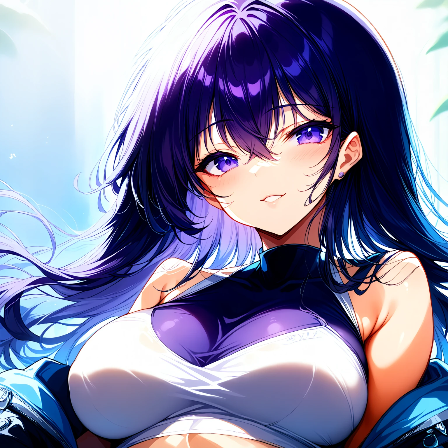 1girl, raisei, <lora:RaiSei-000008:1.0>, score_9, light smile, crop top