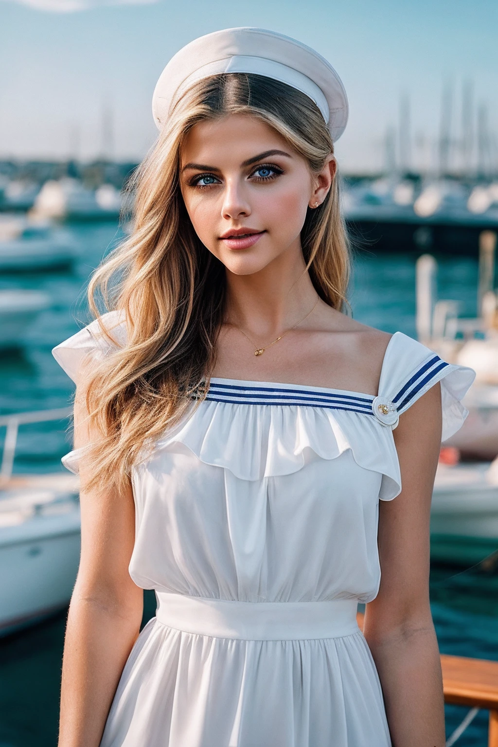 MarinaL_SoloTI_v1,
Dressed in Nautical Elegance (sexy sailor attire), (sunlit harbor:1.1), (alluring close-up on the deck), playful and confident charm, (soft sunlight reflecting off the water), artfully composed photography, 35mm, vibrant and natural ambient light, rich and lively hues, intricately detailed, (High Detail:1.1), Seductively poised, nautical, bright and engaging lighting, (sultry expression in the frame), (captivating gaze details), smooth textures, maritime, ((sexy sailor allure)), vivid tones, nautical details, enticing charm, natural contrasts,
<lora:add_detail:0.6> epiCPhot, PA7_Portrait-MCU,