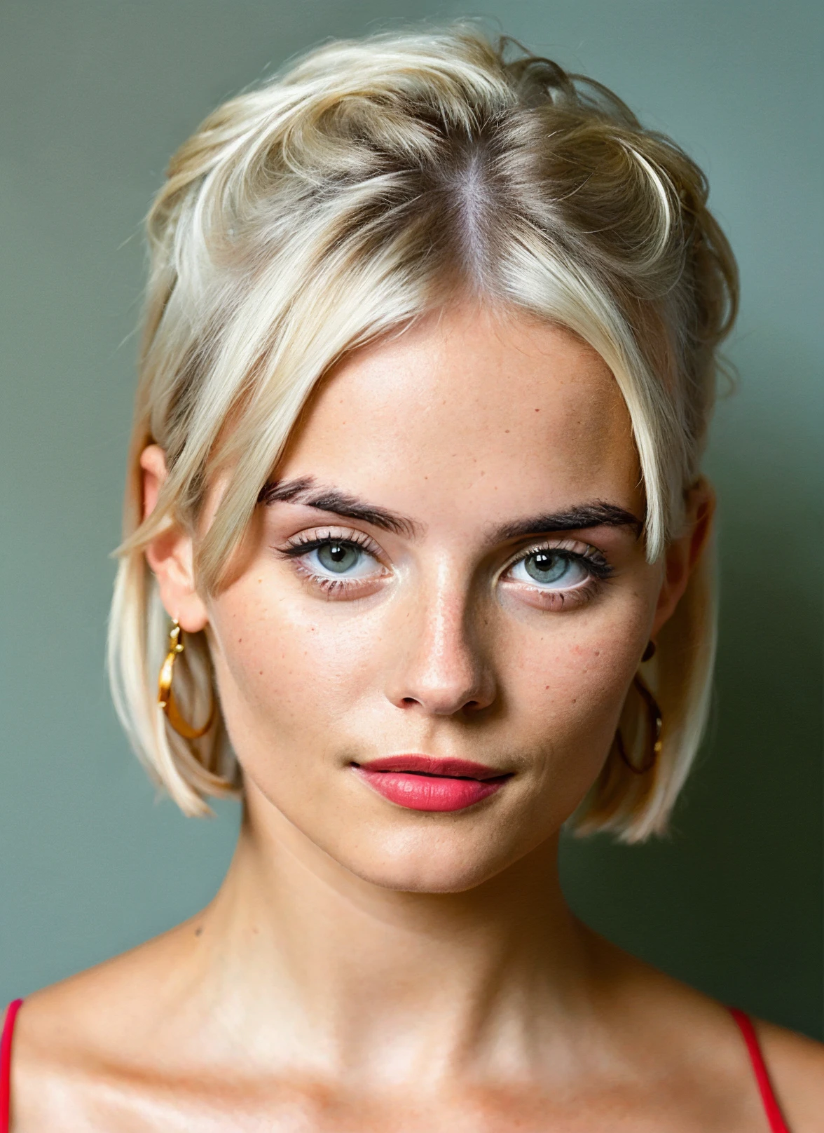 portrait of beautiful sks woman by Flora Borsi, style by Flora Borsi, bold, bright colours, intricate haircut, (Flora Borsi), by annie leibovitz, natural lighting, <lora:locon_milliegibson_v1_from_v1_64_32:0.7> <lora:lora-small-millie-gibson-v1:0.65>